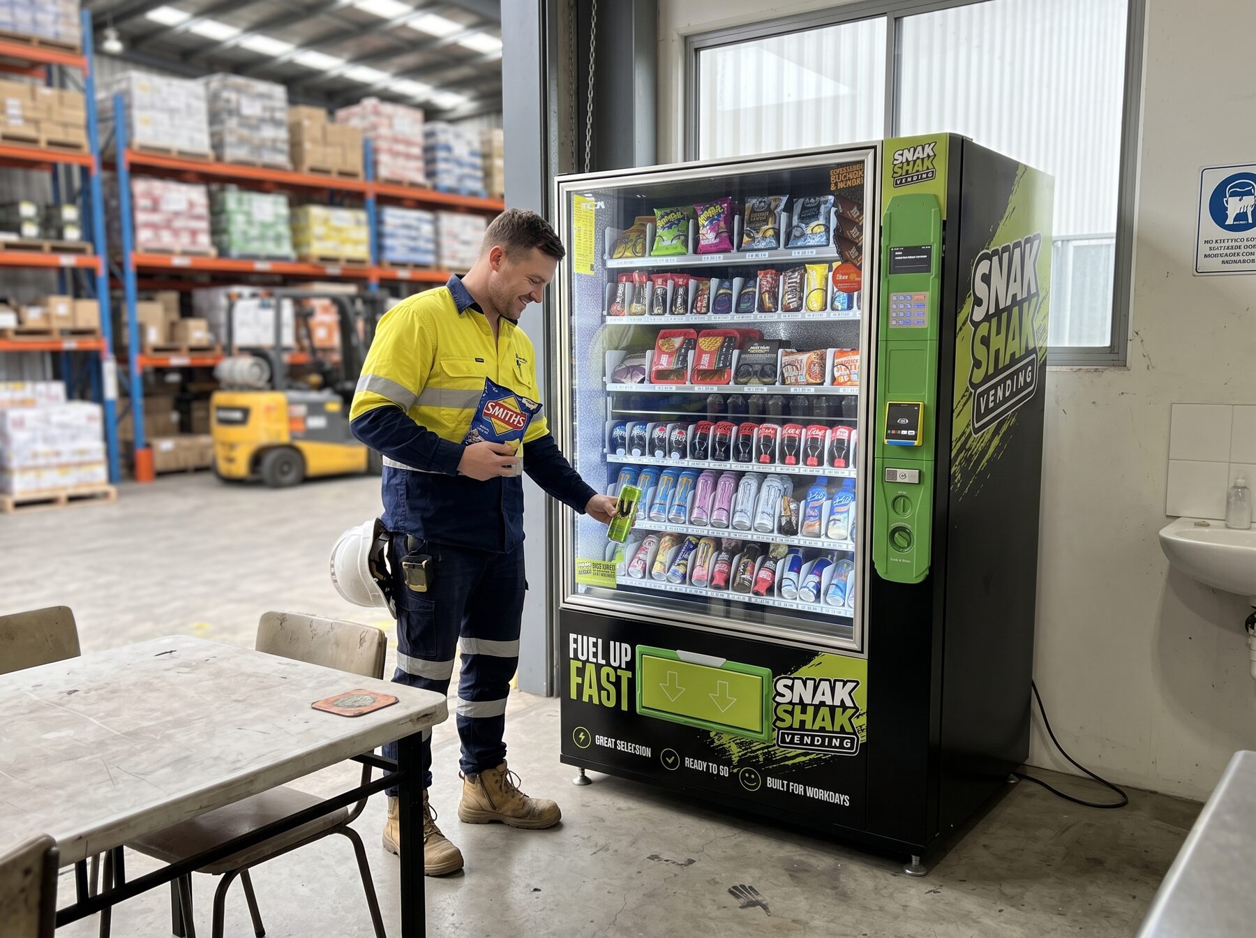Snak Shak vending machine on a Central West NSW warehouse site